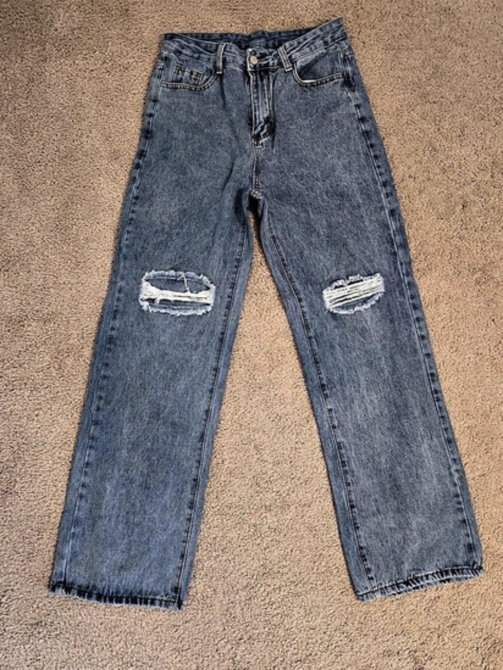 SHEIN Distressed Straight Leg Jeans Blue Medium